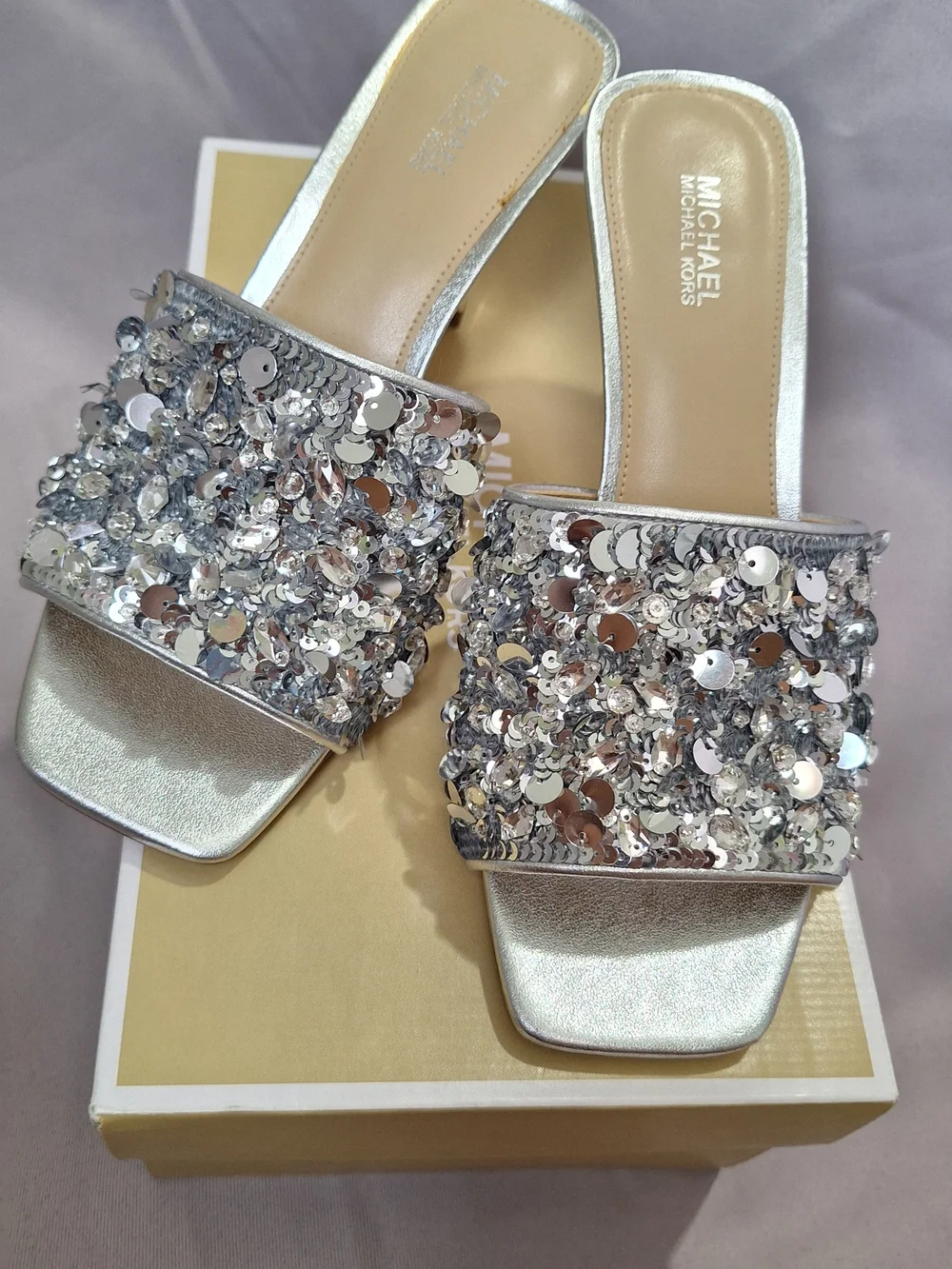 Michael Kors Silver Sequin Mule Heels